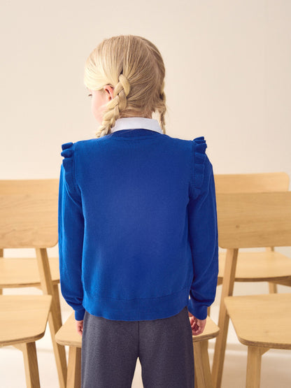 Dsiney Kidz - Blue Cotton Rich Frill Shoulder School Cardigan (3-16yrs) image 3
