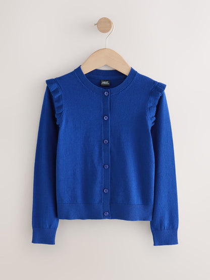 Dsiney Kidz - Blue Cotton Rich Frill Shoulder School Cardigan (3-16yrs) image 5