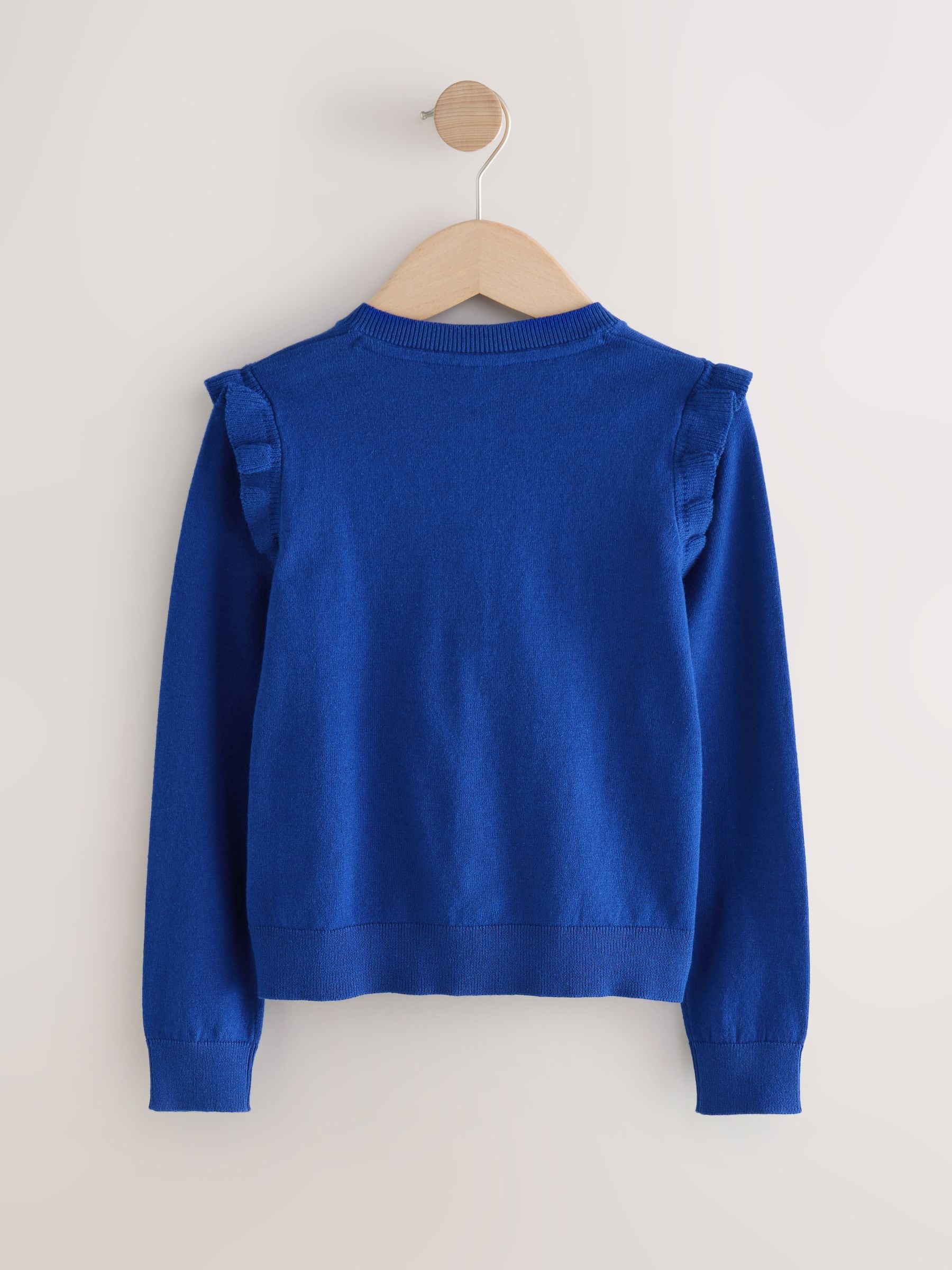 Dsiney Kidz - Blue Cotton Rich Frill Shoulder School Cardigan (3-16yrs) image 6