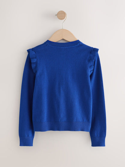 Dsiney Kidz - Blue Cotton Rich Frill Shoulder School Cardigan (3-16yrs) image 6