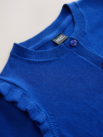 Dsiney Kidz - Blue Cotton Rich Frill Shoulder School Cardigan (3-16yrs) image 7