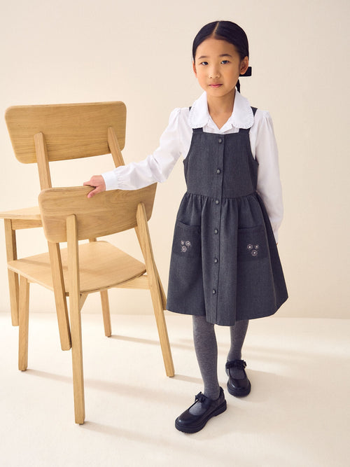 Dsiney Kidz - Grey Button Front Embroidered Pinafore School Dress (3-14yrs) image 1