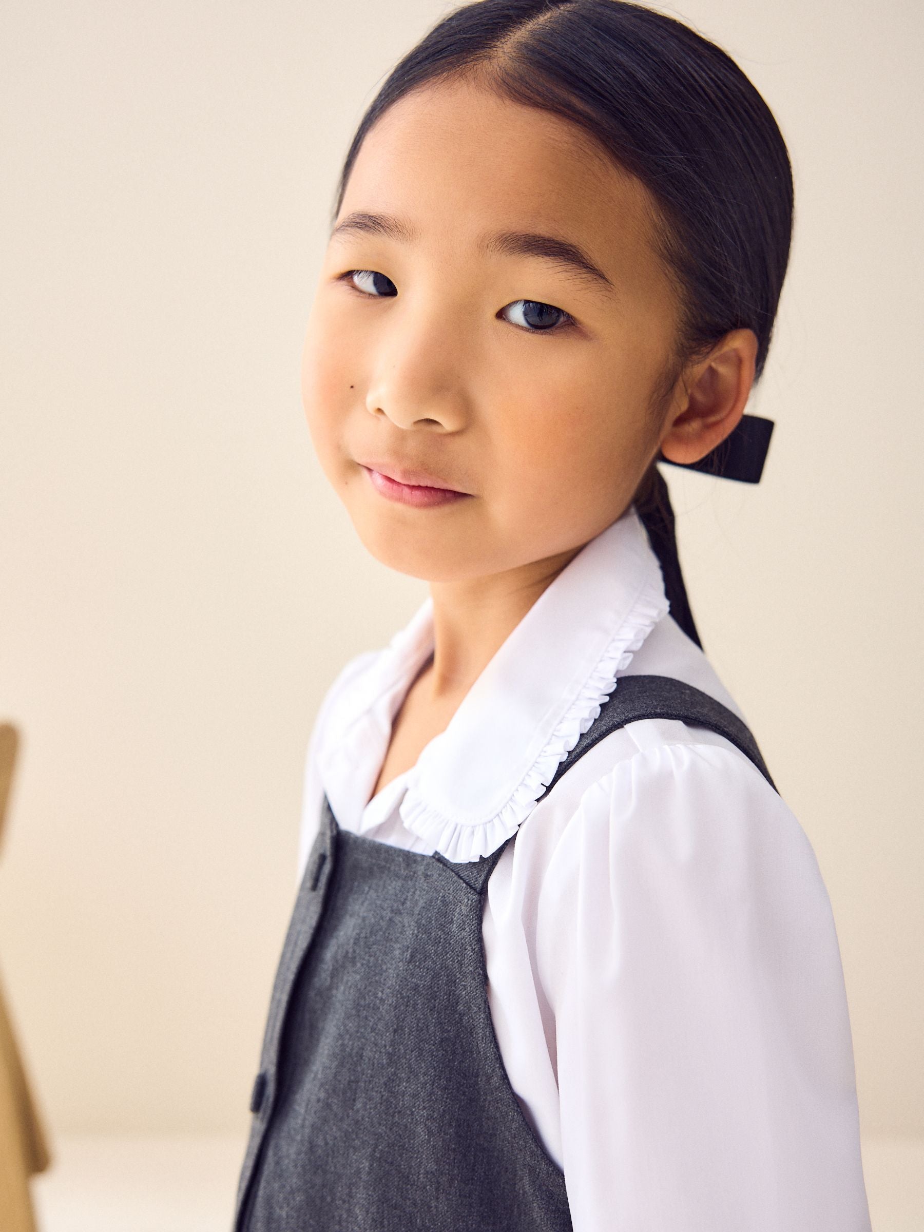 Grey Button Front Embroidered Pinafore School Dress (3-14yrs) image 2