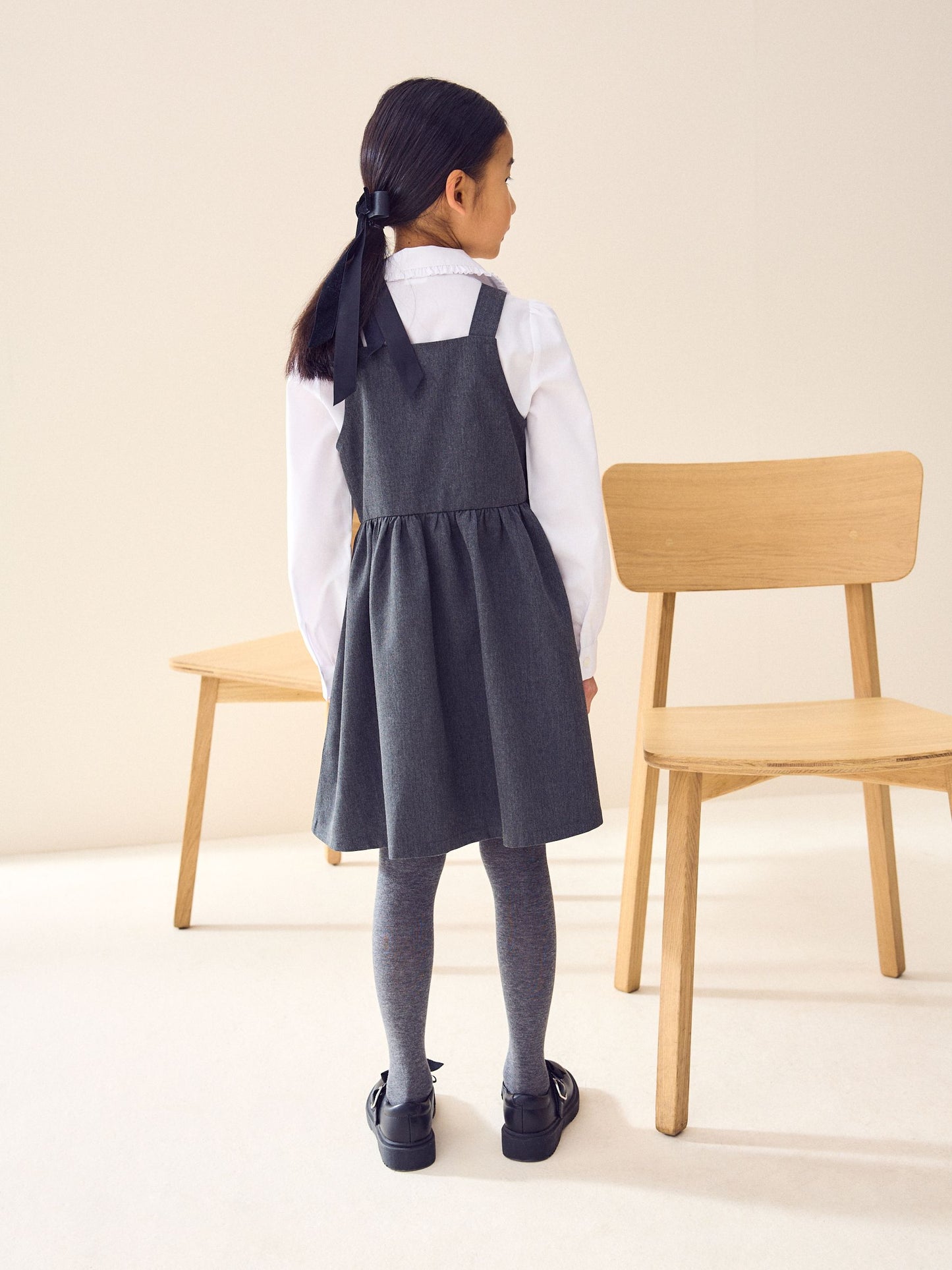 Grey Button Front Embroidered Pinafore School Dress (3-14yrs) image 3
