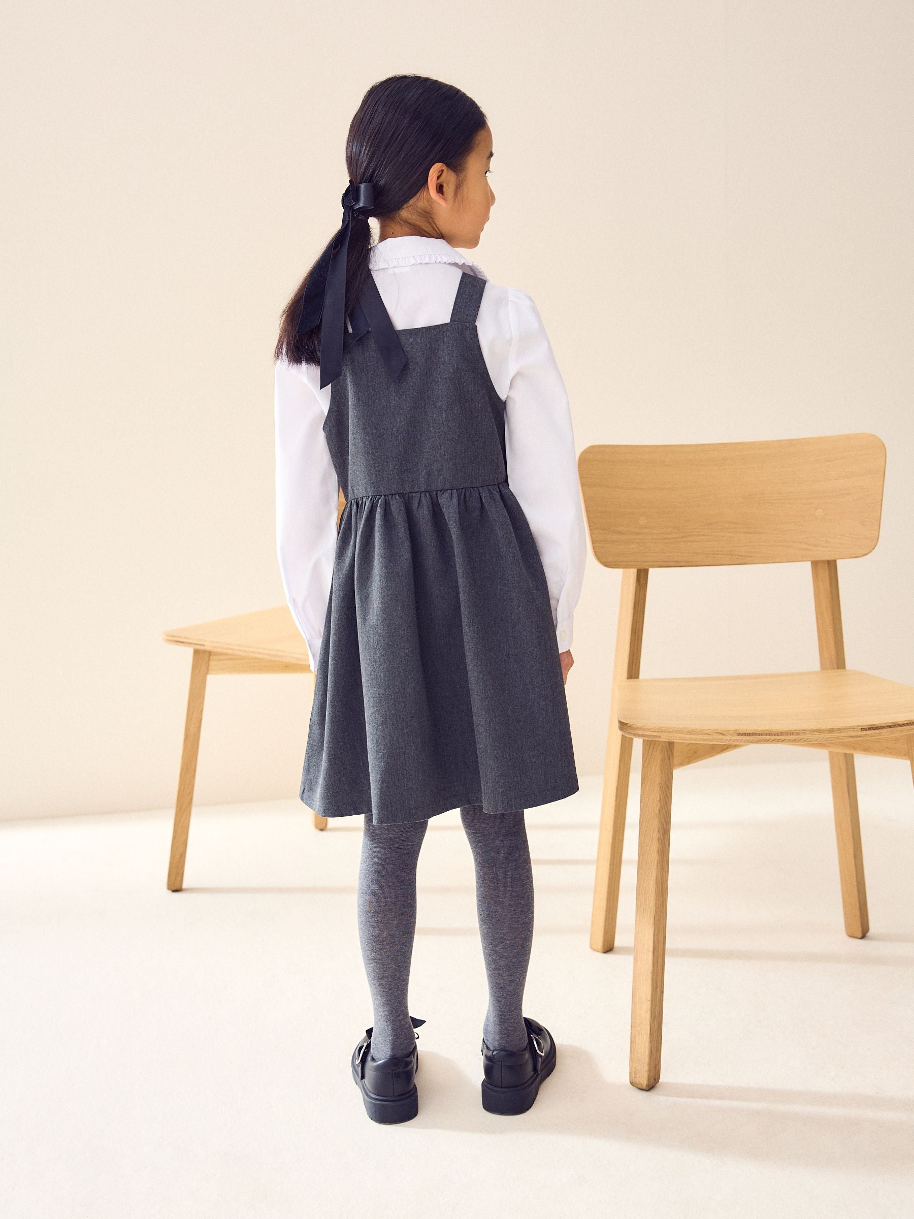Grey Button Front Embroidered Pinafore School Dress (3-14yrs) image 3