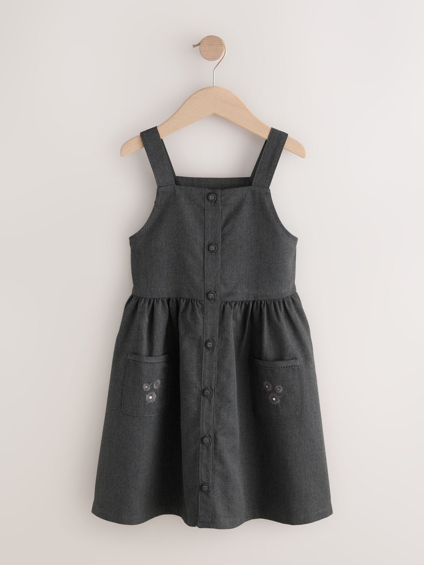 Grey Button Front Embroidered Pinafore School Dress (3-14yrs) image 6