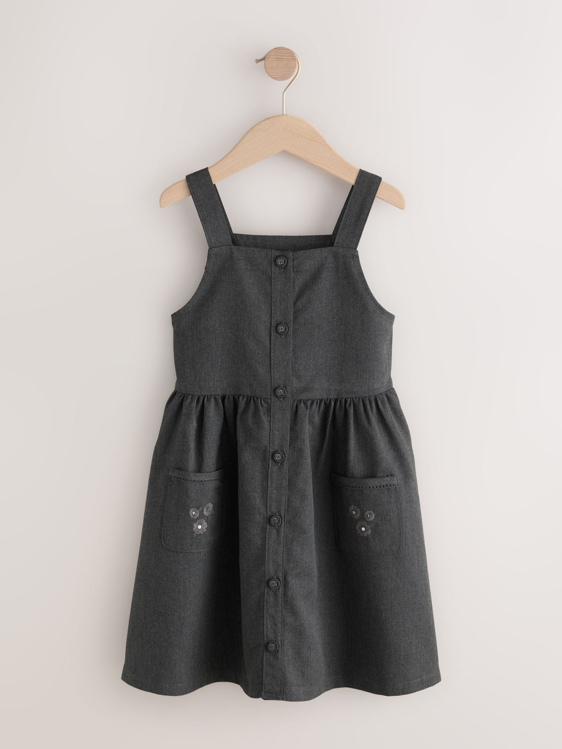 Grey Button Front Embroidered Pinafore School Dress (3-14yrs) image 6