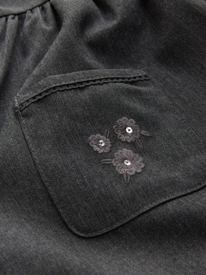 Grey Button Front Embroidered Pinafore School Dress (3-14yrs) image 9