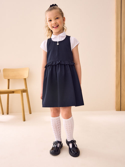 Dsiney Kidz - Navy Blue Zip Front Frill Waist School Pinafore Dress (3-14yrs) image 1