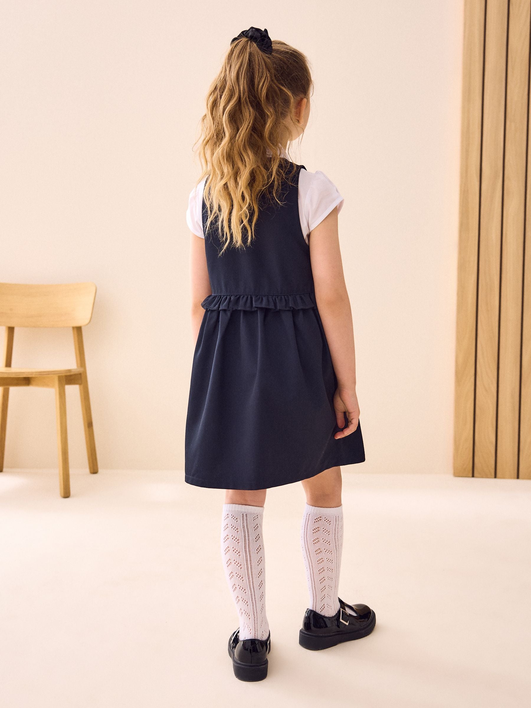 Navy Blue Zip Front Frill Waist School Pinafore Dress (3-14yrs) image 2