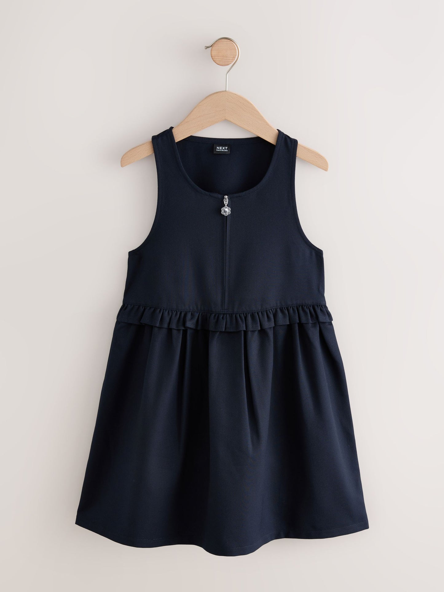 Navy Blue Zip Front Frill Waist School Pinafore Dress (3-14yrs) image 4
