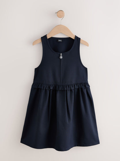 Navy Blue Zip Front Frill Waist School Pinafore Dress (3-14yrs) image 4
