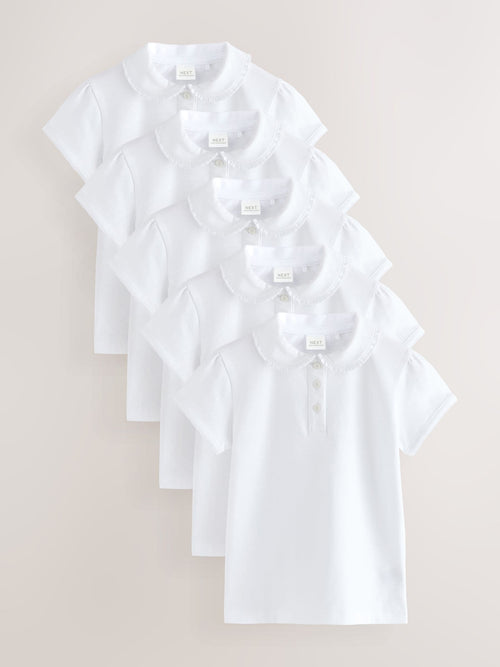 Dsiney Kidz - White Girls 5 Pack Cotton Stretch Frill Collar School Polo Tops (3-16yrs) image 1