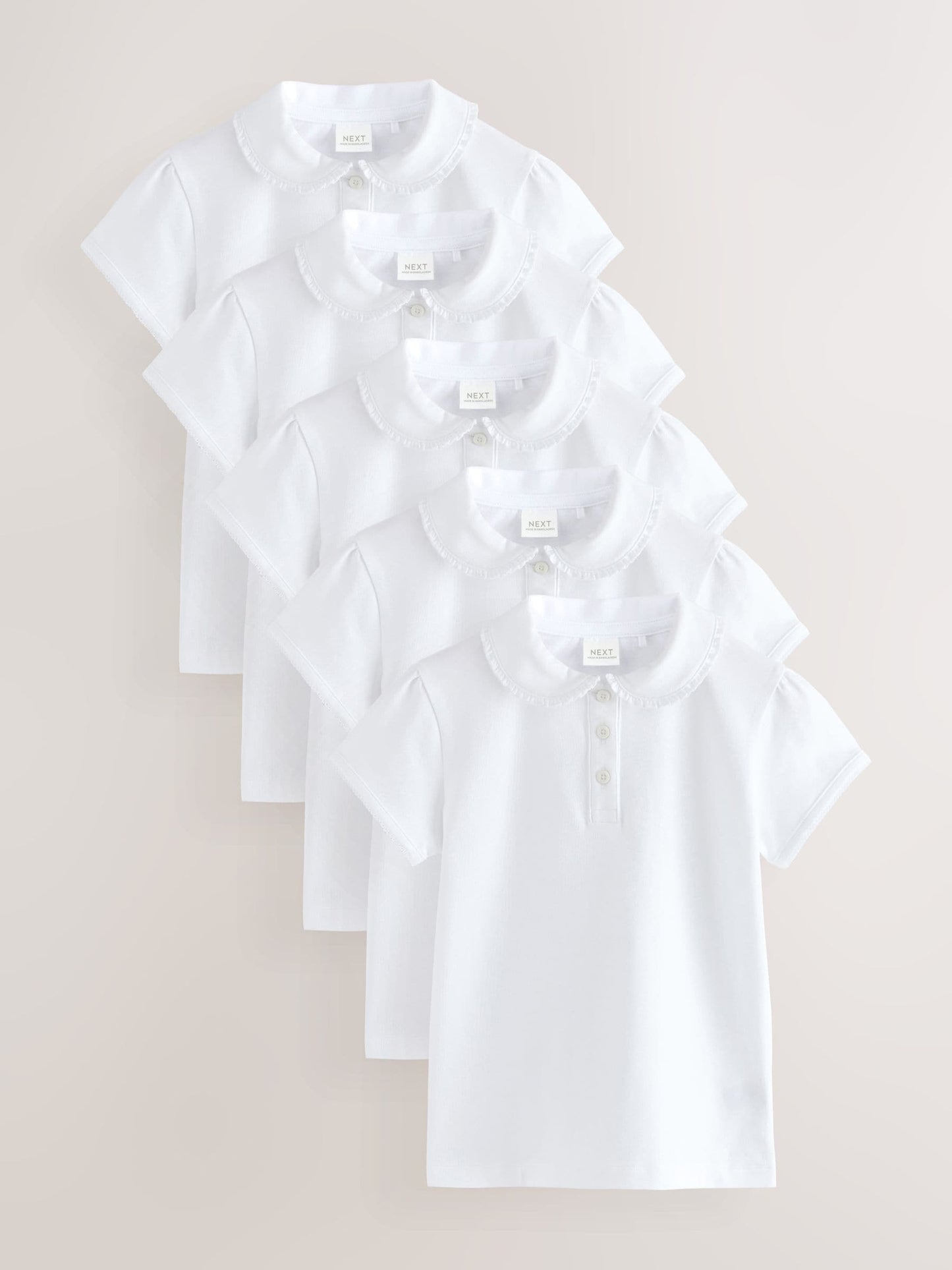 Dsiney Kidz - White Girls 5 Pack Cotton Stretch Frill Collar School Polo Tops (3-16yrs) image 1