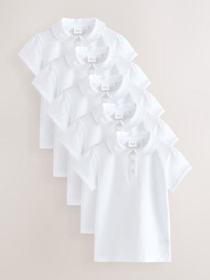 Dsiney Kidz - White Girls 5 Pack Cotton Stretch Frill Collar School Polo Tops (3-16yrs) image 1