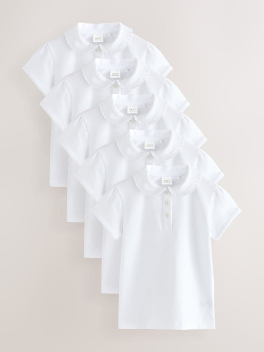 Dsiney Kidz - White Girls 5 Pack Cotton Stretch Frill Collar School Polo Tops (3-16yrs) image 1