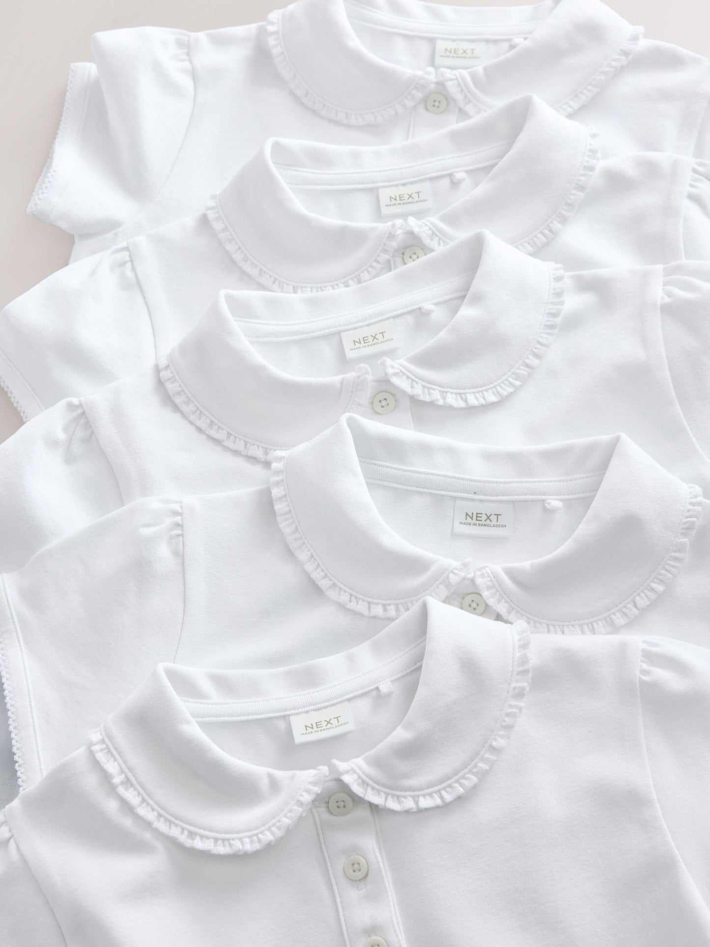 Dsiney Kidz - White Girls 5 Pack Cotton Stretch Frill Collar School Polo Tops (3-16yrs) image 5