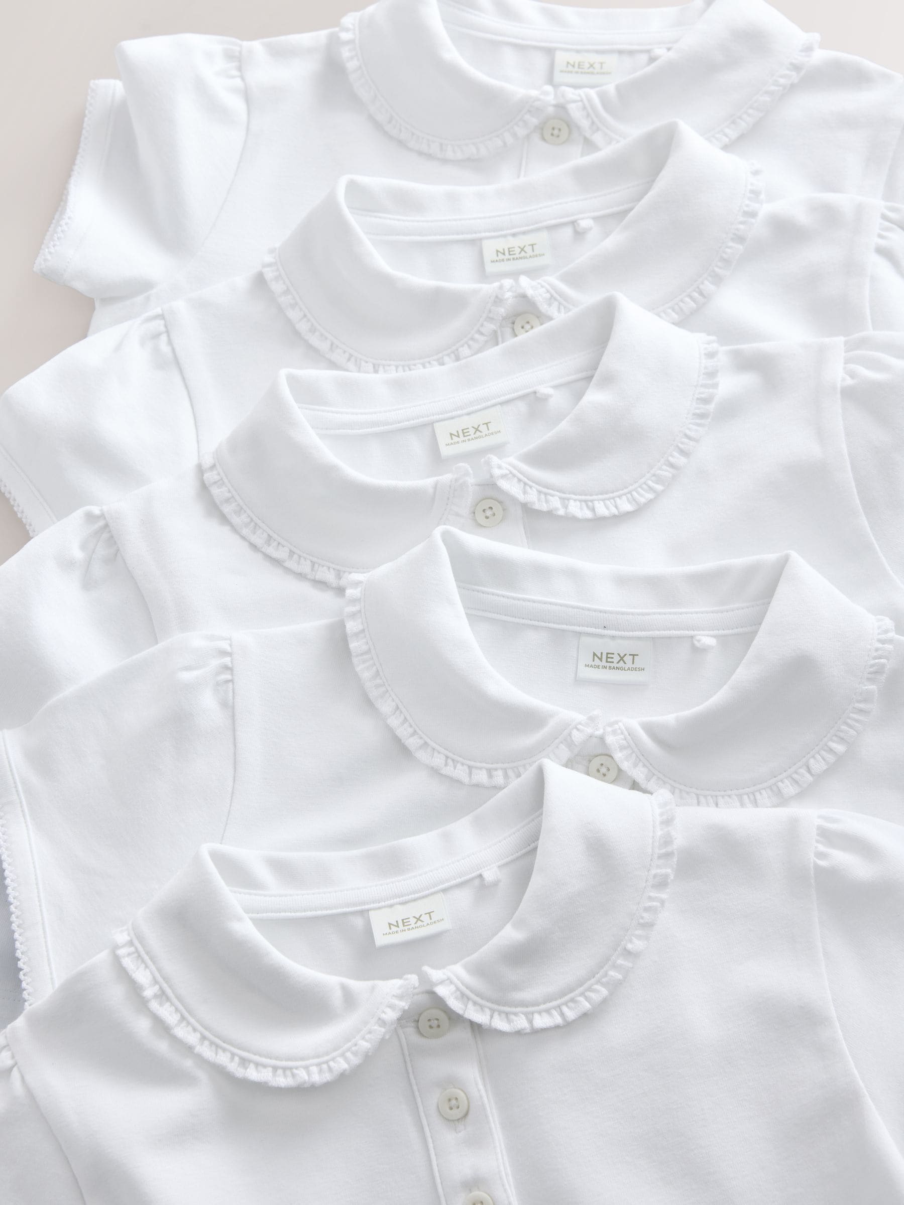 Dsiney Kidz - White Girls 5 Pack Cotton Stretch Frill Collar School Polo Tops (3-16yrs) image 5