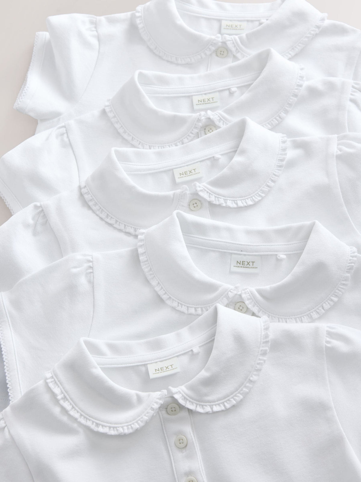 Dsiney Kidz - White Girls 5 Pack Cotton Stretch Frill Collar School Polo Tops (3-16yrs) image 5