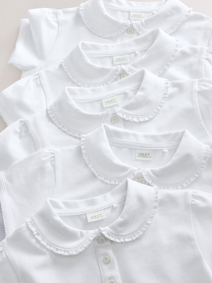 Dsiney Kidz - White Girls 5 Pack Cotton Stretch Frill Collar School Polo Tops (3-16yrs) image 5