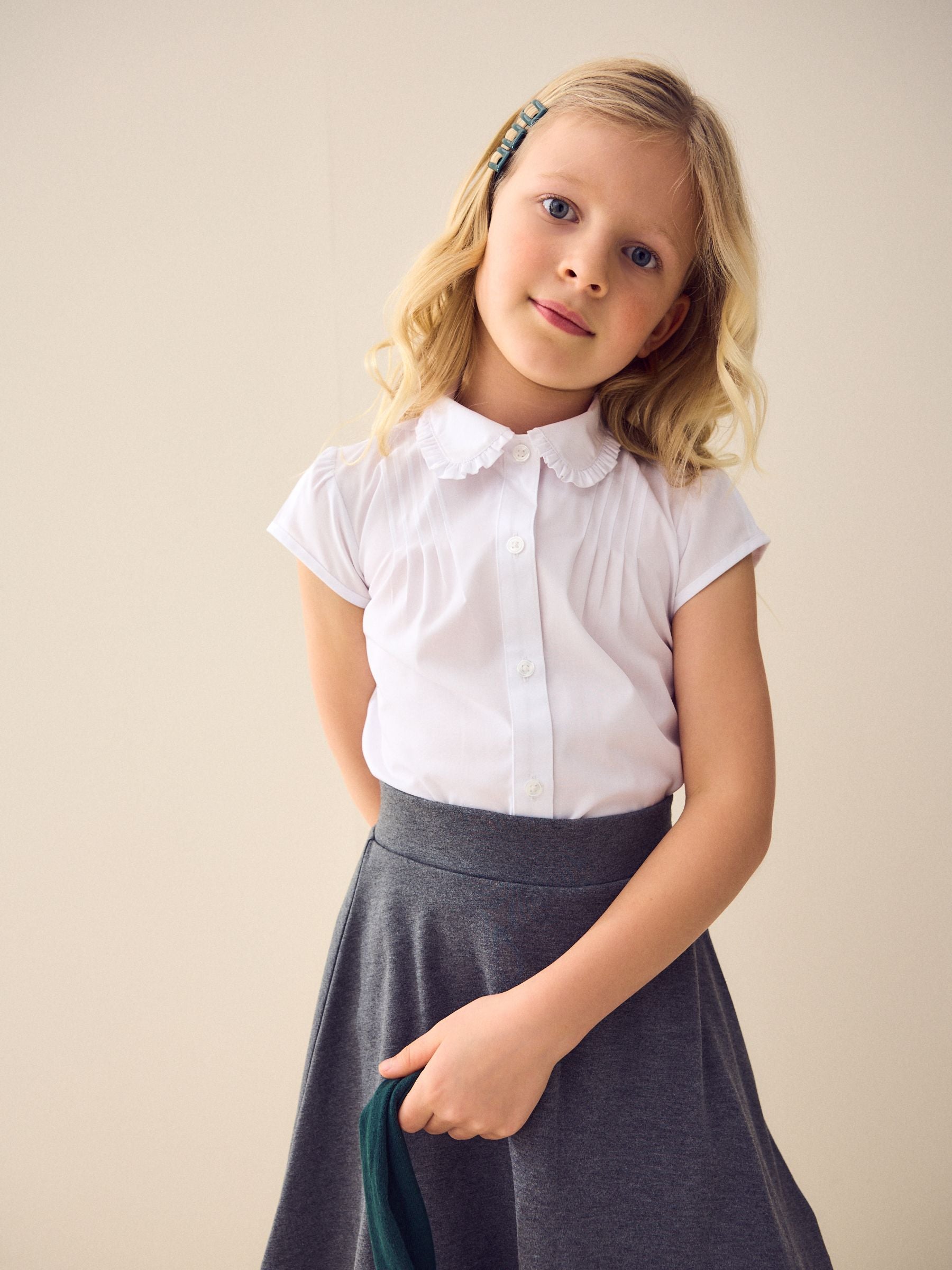 Dsiney Kidz - White Girls Short Sleeve Ruffle Collar School Shirt (3-15yrs) image 1