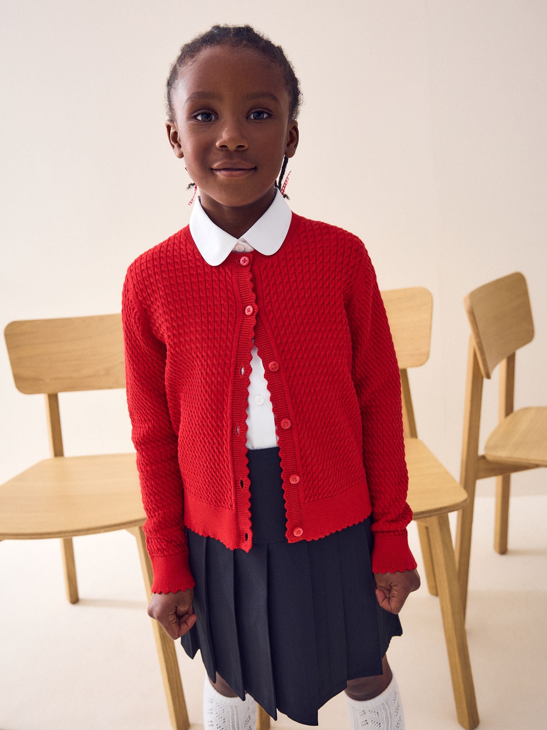 Dsiney Kidz - Red Cotton Rich Cable Knit School Cardigan (3-16yrs) image 1