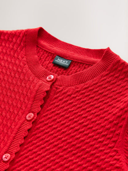 Dsiney Kidz - Red Cotton Rich Cable Knit School Cardigan (3-16yrs) image 7