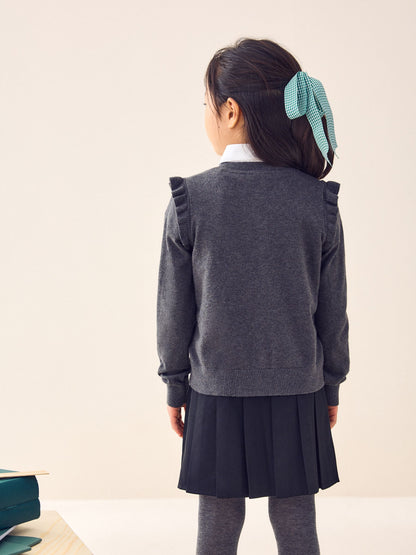 Dsiney Kidz - Grey Cotton Rich Frill Shoulder School Cardigan (3-16yrs) image 3