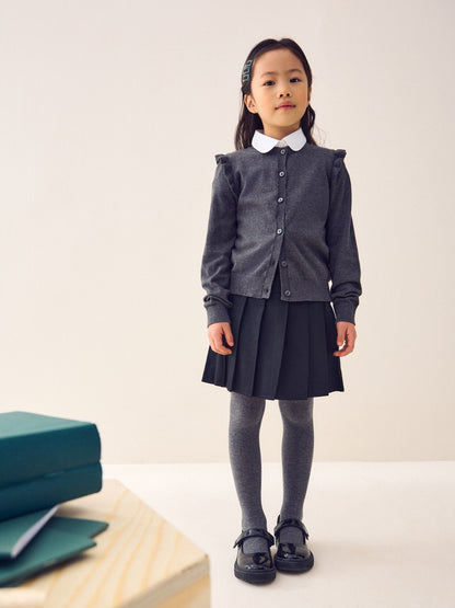 Dsiney Kidz - Grey Cotton Rich Frill Shoulder School Cardigan (3-16yrs) image 5