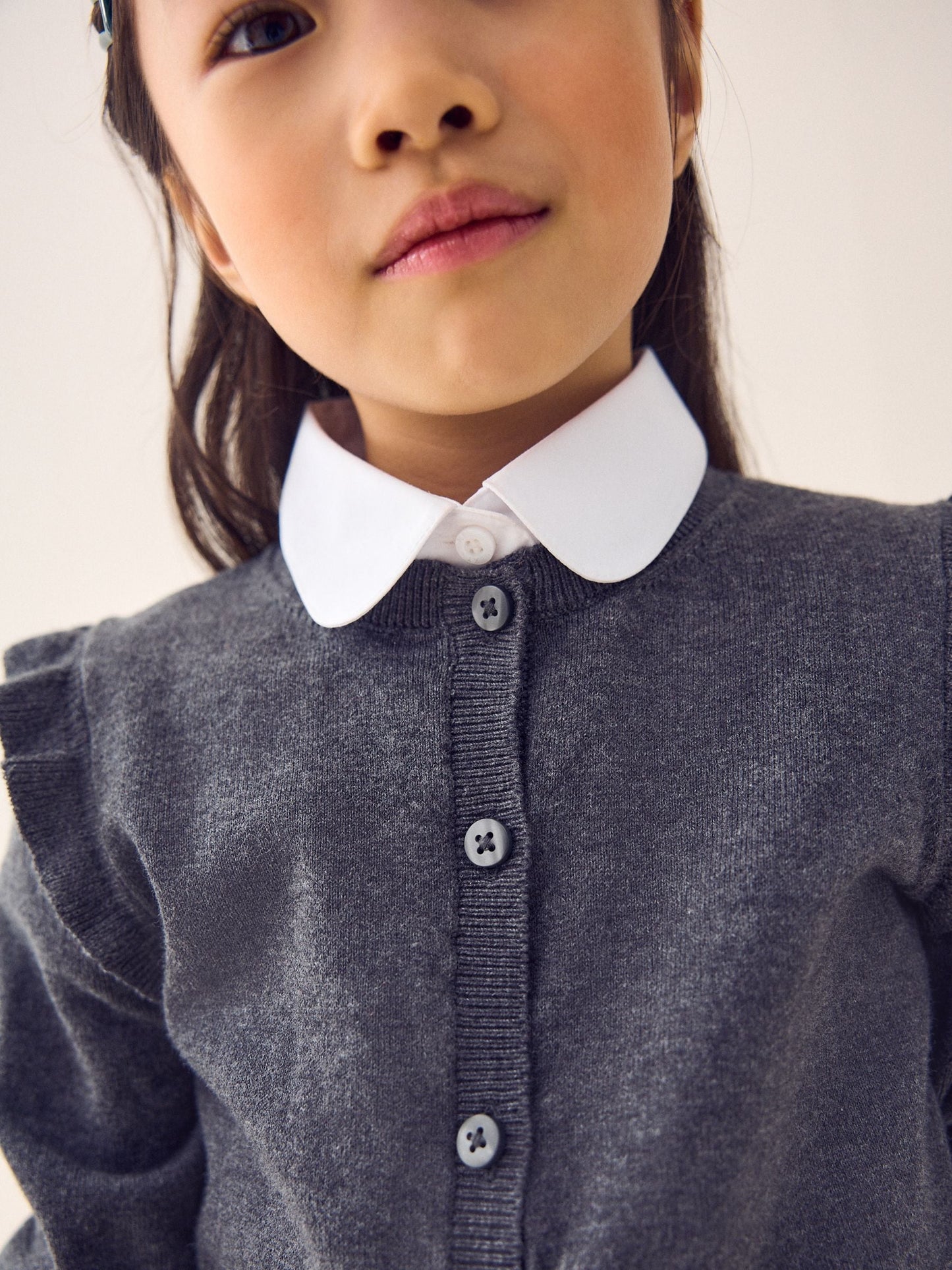 Dsiney Kidz - Grey Cotton Rich Frill Shoulder School Cardigan (3-16yrs) image 6