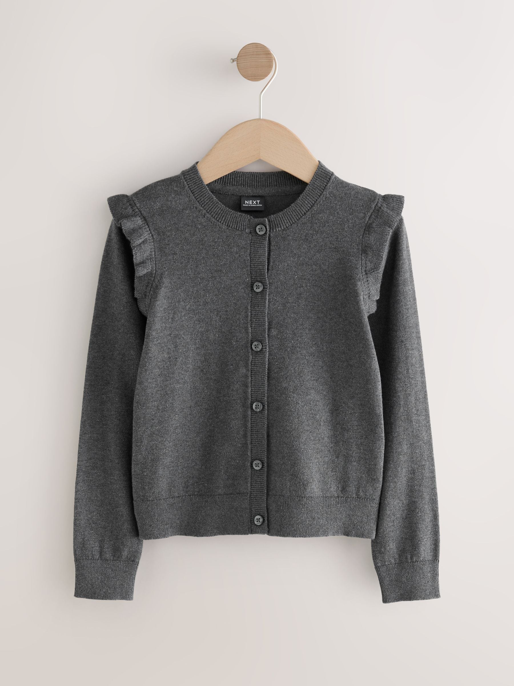 Dsiney Kidz - Grey Cotton Rich Frill Shoulder School Cardigan (3-16yrs) image 7