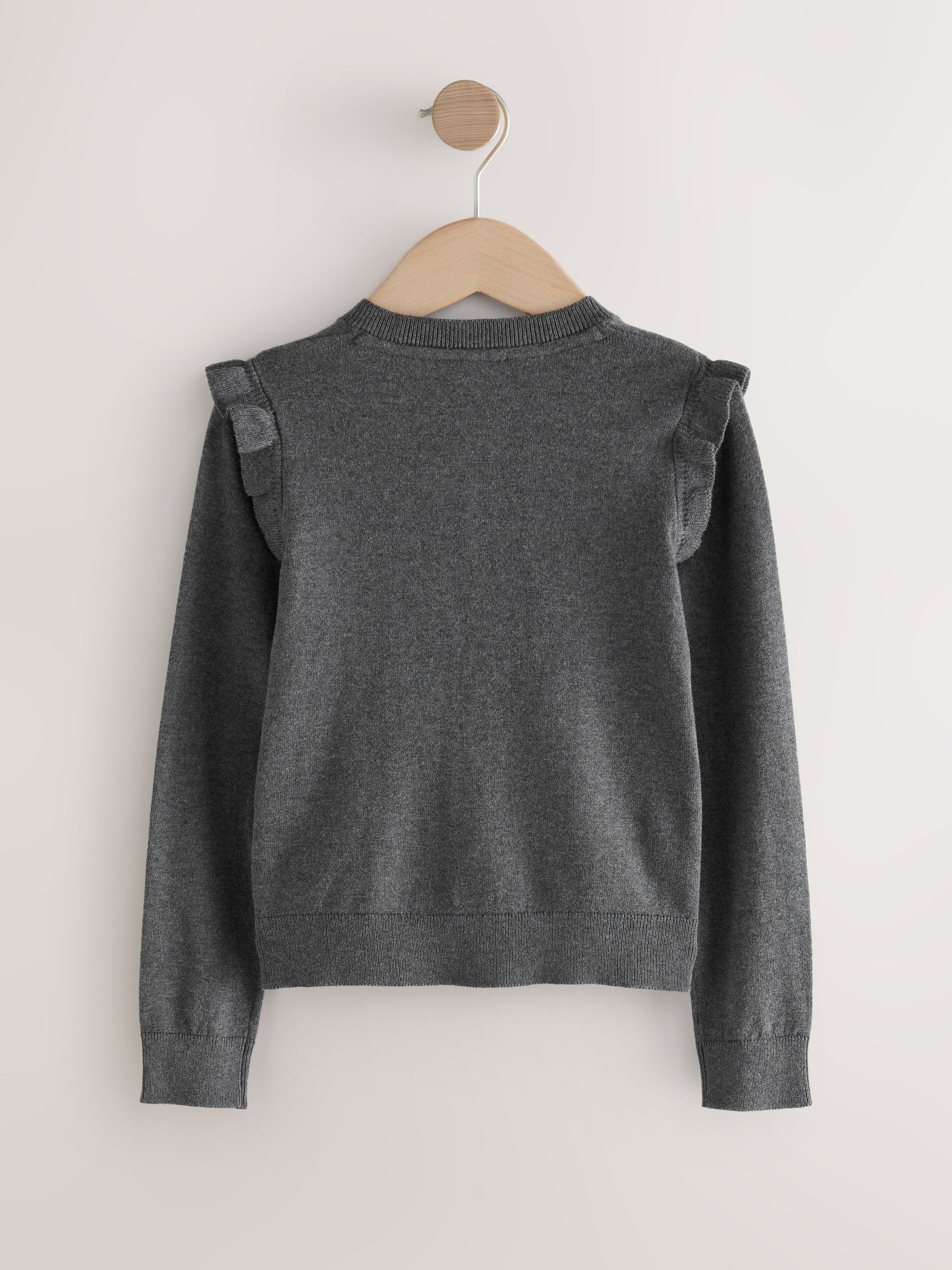 Dsiney Kidz - Grey Cotton Rich Frill Shoulder School Cardigan (3-16yrs) image 8