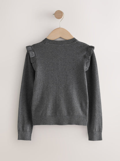 Dsiney Kidz - Grey Cotton Rich Frill Shoulder School Cardigan (3-16yrs) image 8