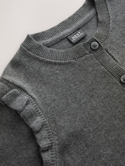 Dsiney Kidz - Grey Cotton Rich Frill Shoulder School Cardigan (3-16yrs) image 9