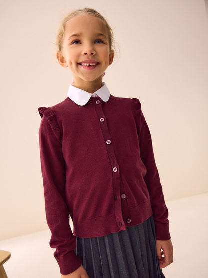 Dsiney Kidz - Burgundy Red Cotton Rich Frill Shoulder School Cardigan (3-16yrs) image 1