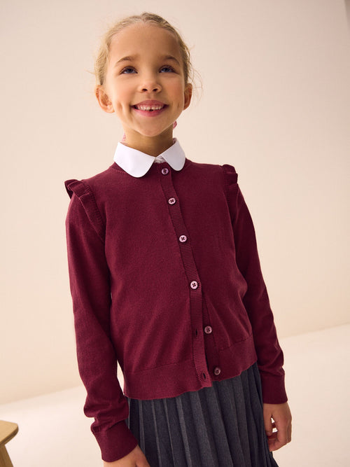 Dsiney Kidz - Burgundy Red Cotton Rich Frill Shoulder School Cardigan (3-16yrs) image 1