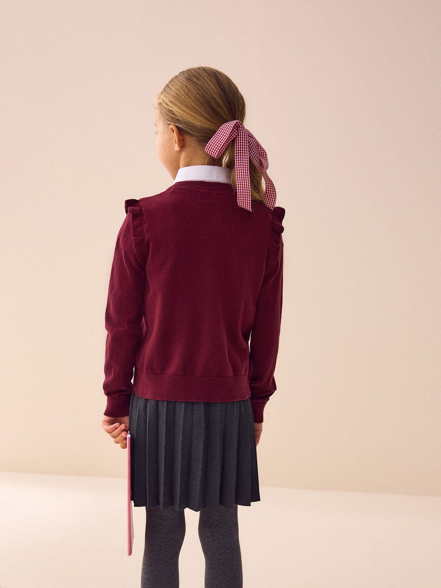 Dsiney Kidz - Burgundy Red Cotton Rich Frill Shoulder School Cardigan (3-16yrs) image 3