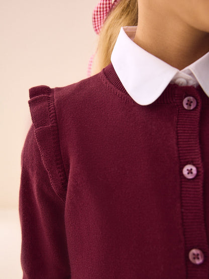 Dsiney Kidz - Burgundy Red Cotton Rich Frill Shoulder School Cardigan (3-16yrs) image 5