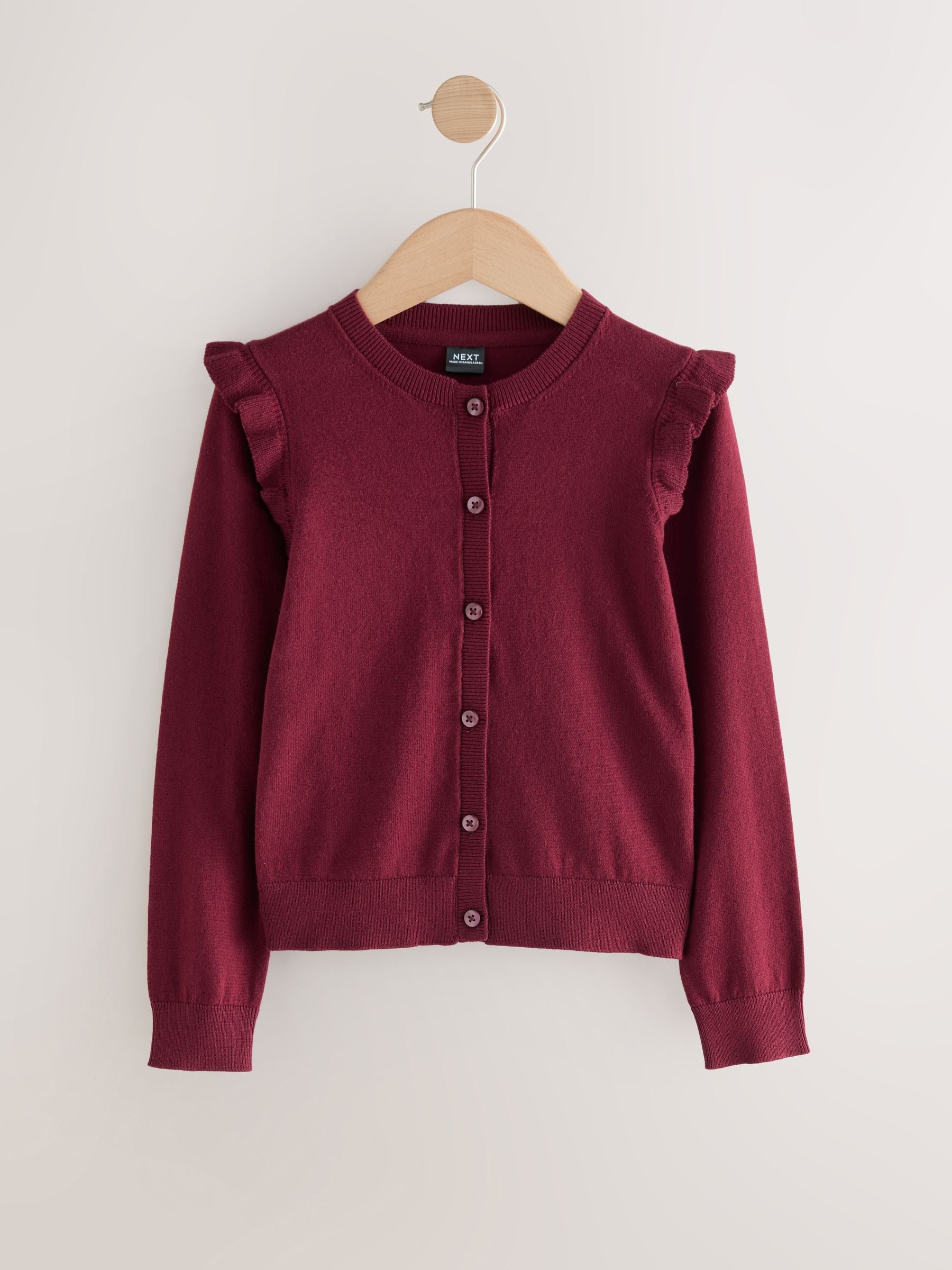 Dsiney Kidz - Burgundy Red Cotton Rich Frill Shoulder School Cardigan (3-16yrs) image 6