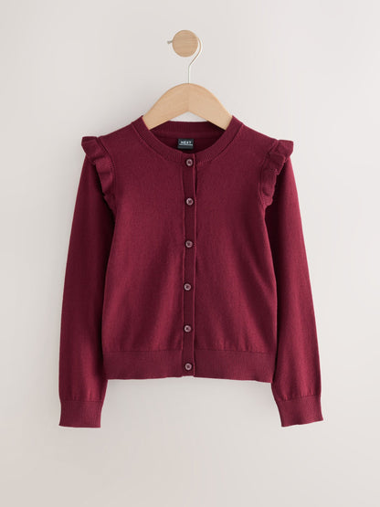 Dsiney Kidz - Burgundy Red Cotton Rich Frill Shoulder School Cardigan (3-16yrs) image 6