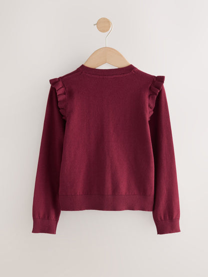 Dsiney Kidz - Burgundy Red Cotton Rich Frill Shoulder School Cardigan (3-16yrs) image 7