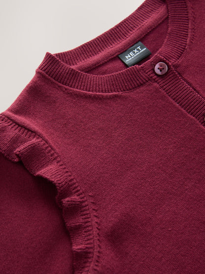 Dsiney Kidz - Burgundy Red Cotton Rich Frill Shoulder School Cardigan (3-16yrs) image 8