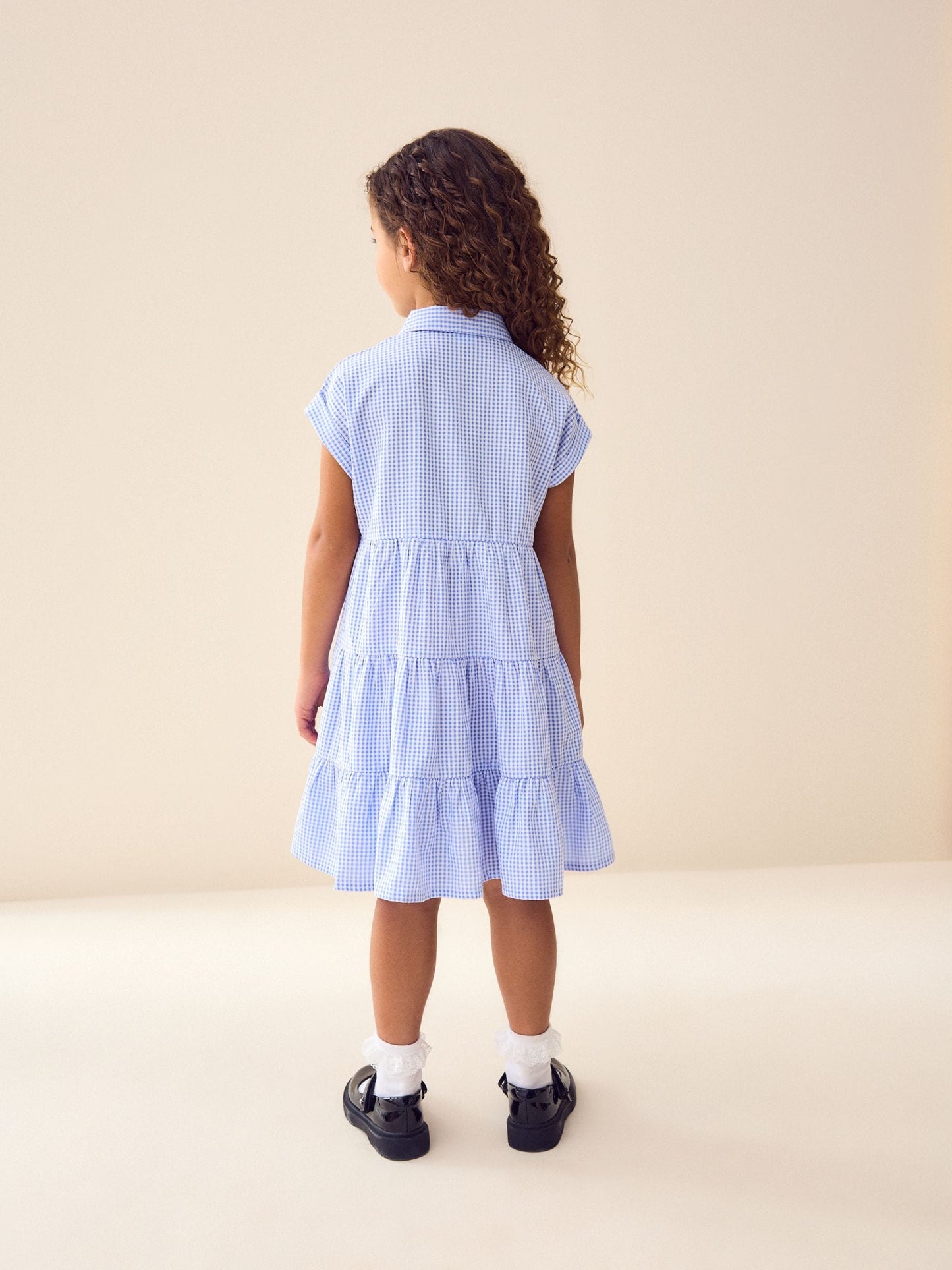 Blue Cotton Rich School Gingham Tiered Shirt Collar Dress (3-14yrs) image 3