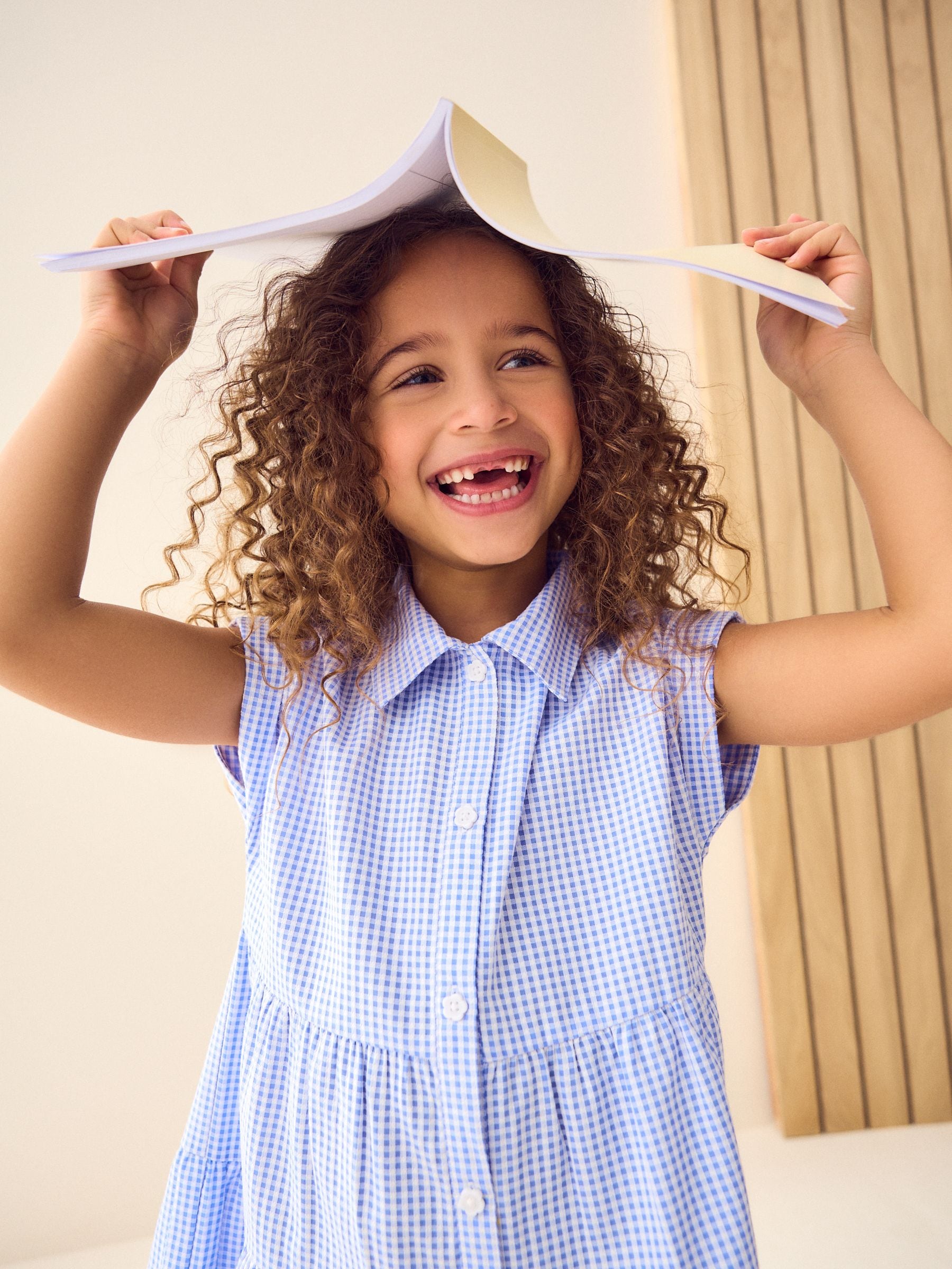Blue Cotton Rich School Gingham Tiered Shirt Collar Dress (3-14yrs) image 4