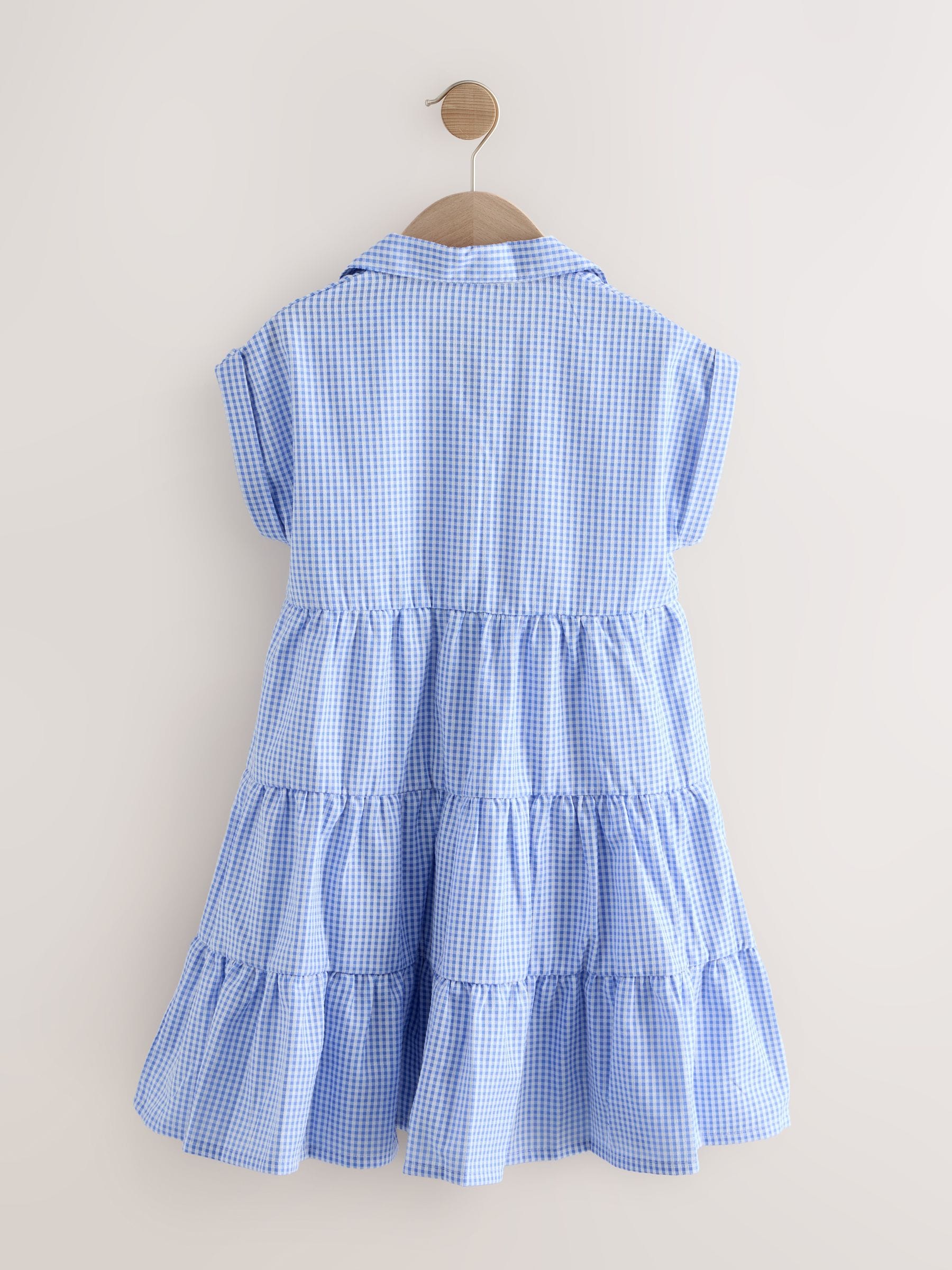 Blue Cotton Rich School Gingham Tiered Shirt Collar Dress (3-14yrs) image 6