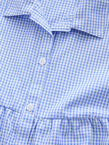 Blue Cotton Rich School Gingham Tiered Shirt Collar Dress (3-14yrs) image 7