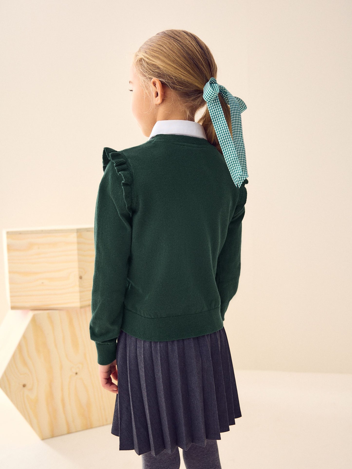 Dsiney Kidz - Green Cotton Rich Frill Shoulder School Cardigan (3-16yrs) image 3