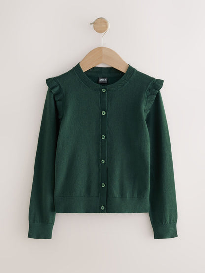 Dsiney Kidz - Green Cotton Rich Frill Shoulder School Cardigan (3-16yrs) image 5