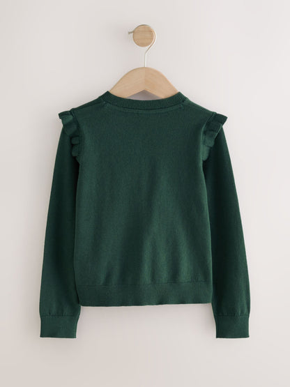 Dsiney Kidz - Green Cotton Rich Frill Shoulder School Cardigan (3-16yrs) image 6
