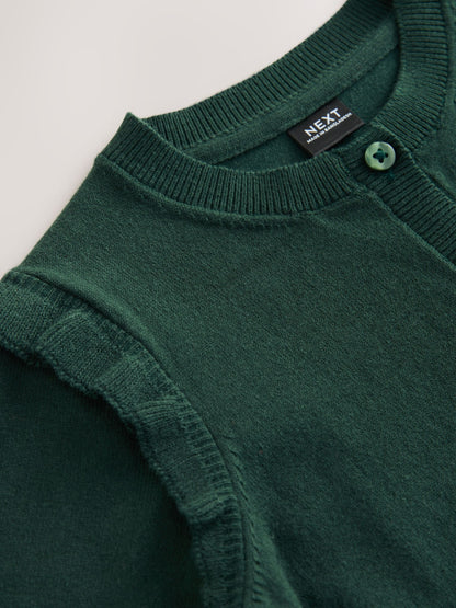 Dsiney Kidz - Green Cotton Rich Frill Shoulder School Cardigan (3-16yrs) image 7
